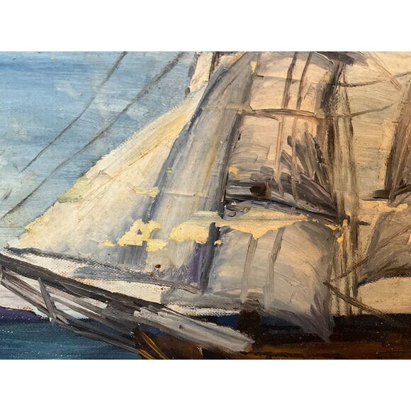 Gorgeous vintage original oil painting on board sailing ship 1962 Linda Slattery - Picture 11 of 13
